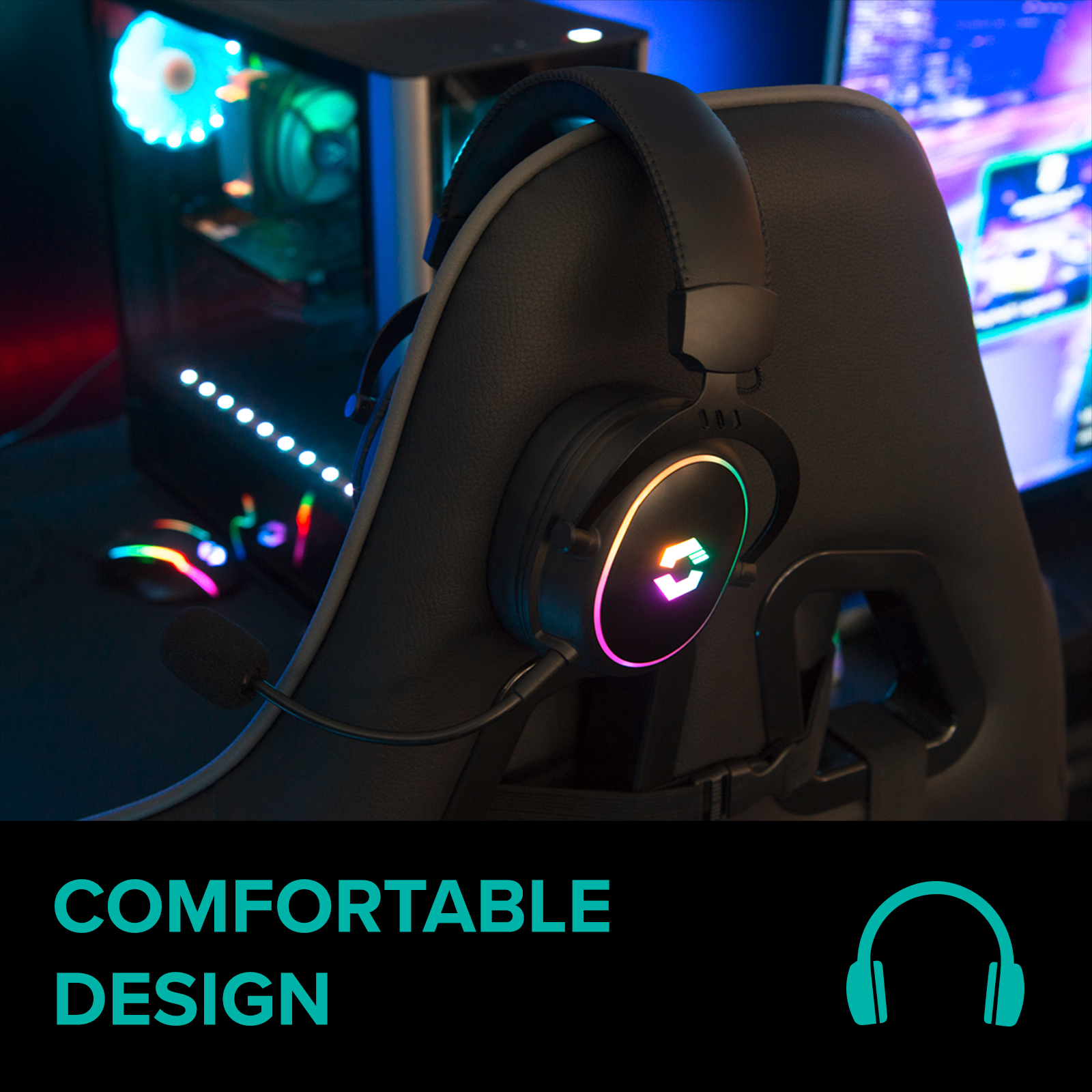 CONUX Wireless RGB Stereo Gaming Headset - for PC/ PS5/PS4/Xbox Series X/S/Switch2/Switch/OLED/Lite, black