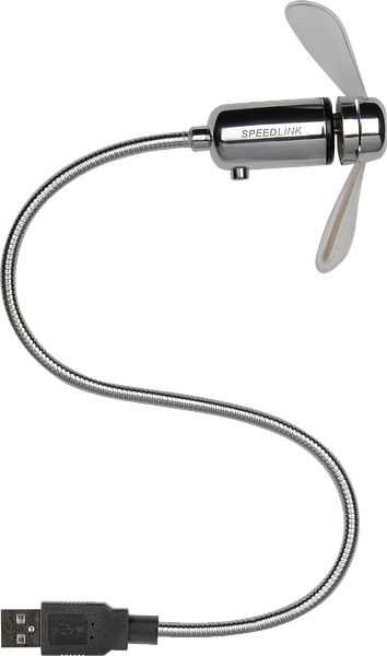 Flexibler USB-Ventilator von SPEEDLINK mit silbernem Schwanenhals und zwei Rotorblättern