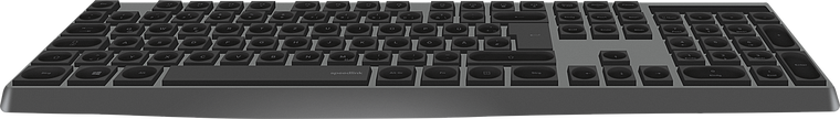 Flache, kabellose Tastatur in Schwarz und Grau, ideal für Büro oder Home-Office
