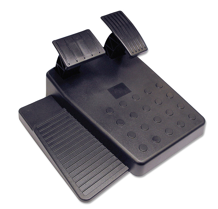 Schwarze ergonomische Fußstütze mit rutschfester Oberfläche und verstellbaren Fußflächen für den Arbeitsplatz