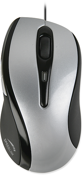 Speedlink kabelgebundene Maus, silber-schwarz, ergonomisch geformt, mit Scrollrad