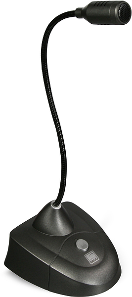 Schwanenhals-Tischmikrofon mit stabilem Standfuß und Taster, ideal für Meetings oder Sprachaufnahmen