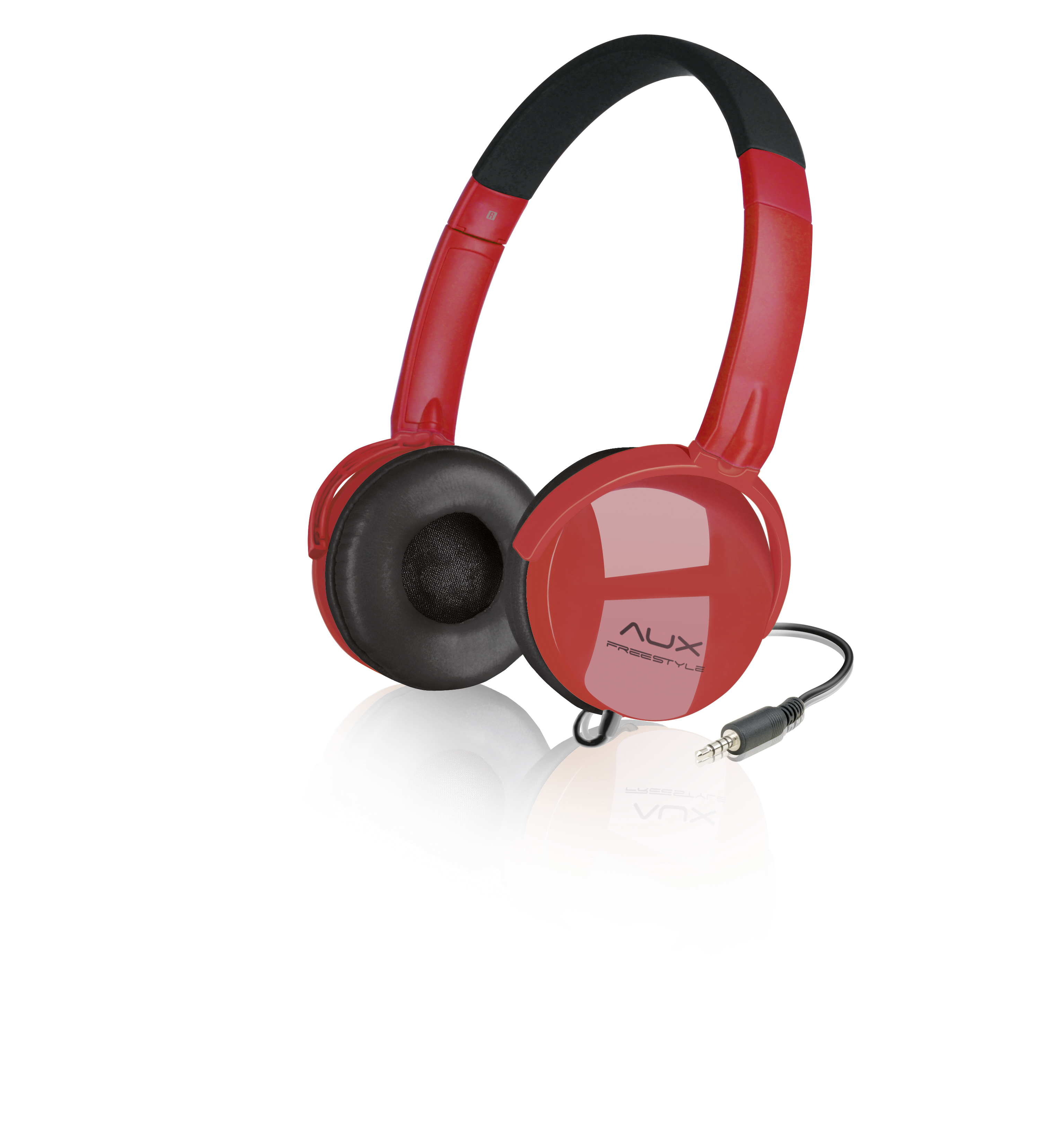 Rote On-Ear-Kopfhörer von AUX Freestyle mit weichen Ohrpolstern und 3,5 mm Klinkenstecker