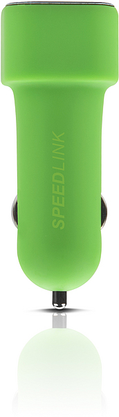 Grünes SPEEDLINK USB-Ladegerät für das Auto, geeignet zum Aufladen von Smartphones und anderen Geräten über den Zigarettenanzünder