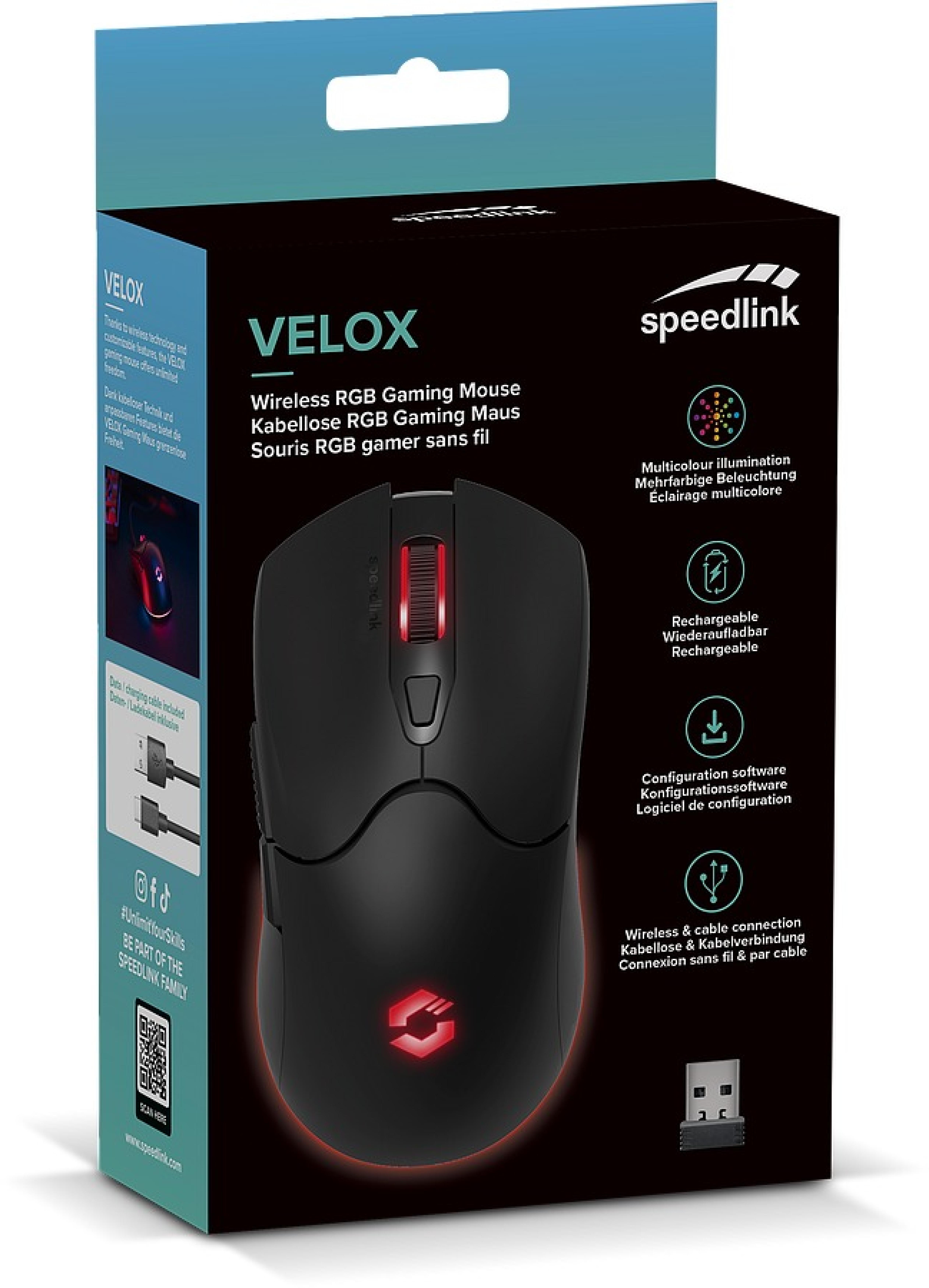 VELOX Rechargeable RGB Gaming Mouse - Wireless, black