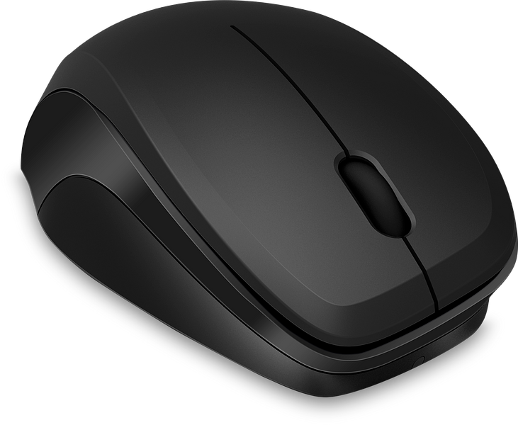 Schwarze kabellose Computermaus mit ergonomischem Design, ideal für Büro und Alltag