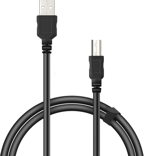 Schwarzes USB 2.0 Kabel mit Typ A auf Typ B Stecker, geeignet für Drucker und Scanner