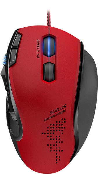 Rote Speedlink SCELUS Gaming-Maus mit beleuchtetem Scrollrad, ergonomischer Form und mehreren zusätzlichen Tasten