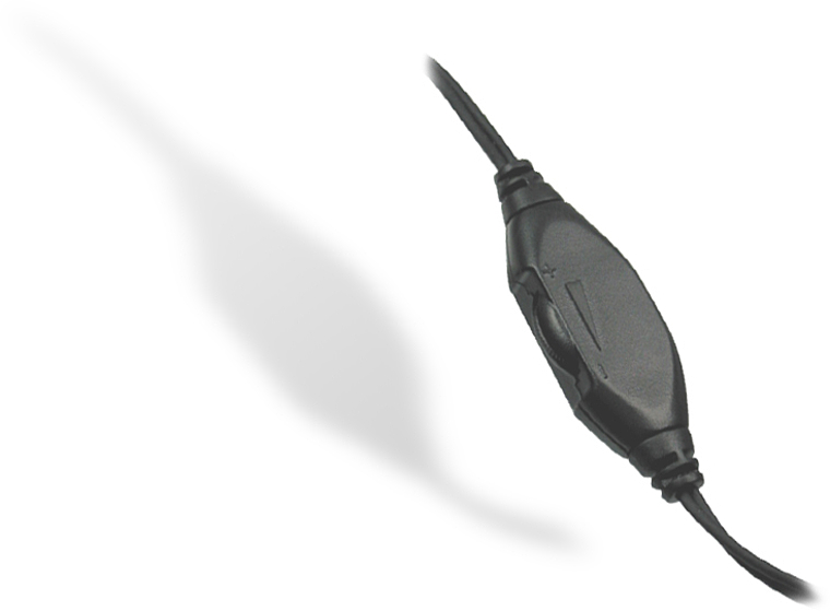 Nahaufnahme eines schwarzen Kabelschalters mit integriertem Lautstärkeregler, ideal für Kopfhörer oder Headsets