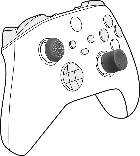 Abbildung eines Controllers mit zwei ergonomischen Aufsätzen auf den beiden Analog-Sticks