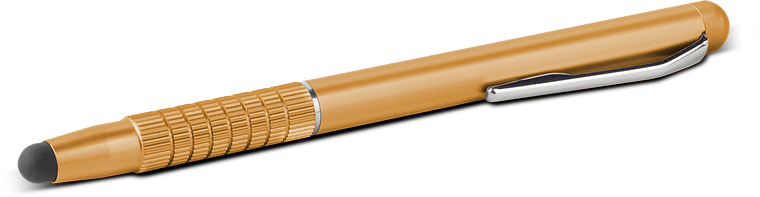 Abbildung eines goldenen Stylus Stifts mit Metall-Clip, geeignet für Touchscreen-Geräte
