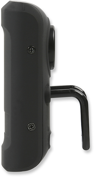 Schwarzes elektronisches Türschloss mit seitlich stehendem Außengriff, seitliche Ansicht