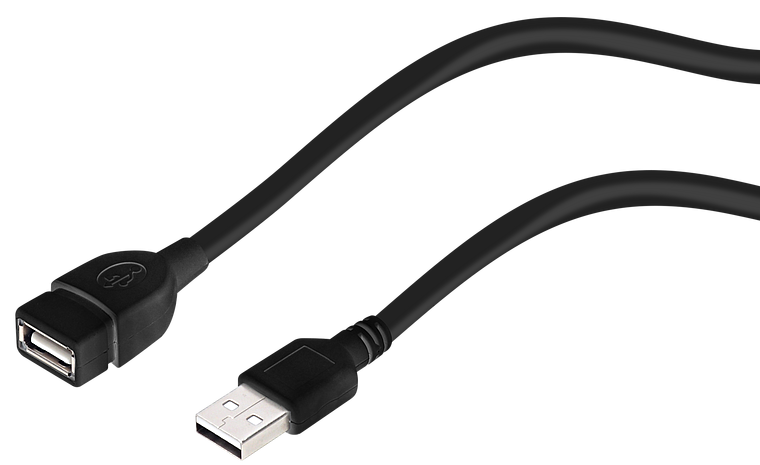 Schwarzes USB Verlängerungskabel mit USB-A Stecker und USB-A Buchse zur Verbindung elektronischer Geräte