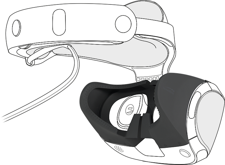 Abbildung einer modernen Virtual-Reality-Brille mit anpassbarem Kopfband und Kabel