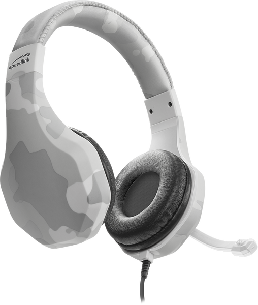 Speedlink Over-Ear-Gaming-Headset mit Mikrofon und weiß-grauem Tarnmuster, weiche Ohrpolster, kabelgebunden