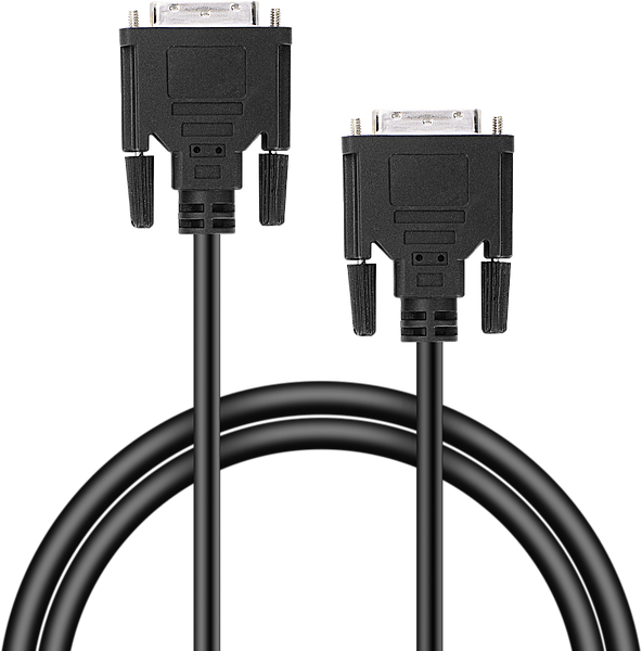 Schwarzes VGA-Kabel mit zwei Steckern zur Verbindung von Computer und Monitor