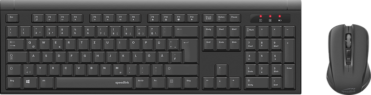 Schwarzes Speedlink Tastatur- und Maus-Set, kabellos, deutsche Tastenbelegung, ideal für Büroarbeitsplätze