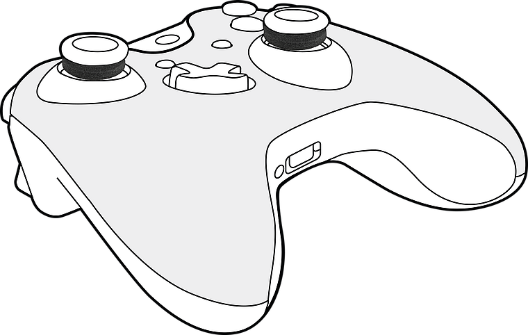 Abbildung eines modernen Gamecontrollers mit ergonomischer Form und zwei Analogsticks, geeignet für Konsolen und Computer