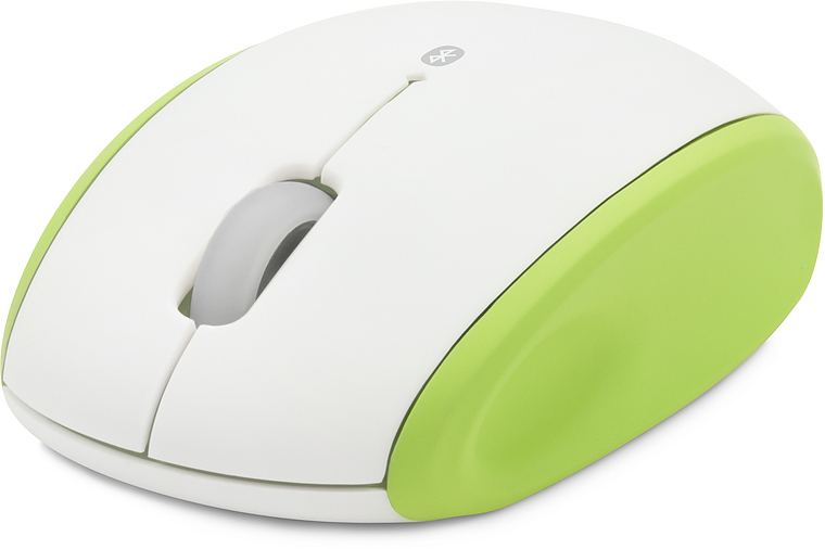 Ergonomische, kabellose Bluetooth-Computermaus in Weiß mit grünen Seitenteilen, modernes Design