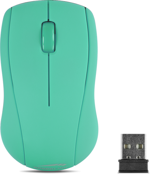 Drahtlose grüne Maus mit USB-Dongle, ergonomisch geformt, ideal für Computer und Laptops