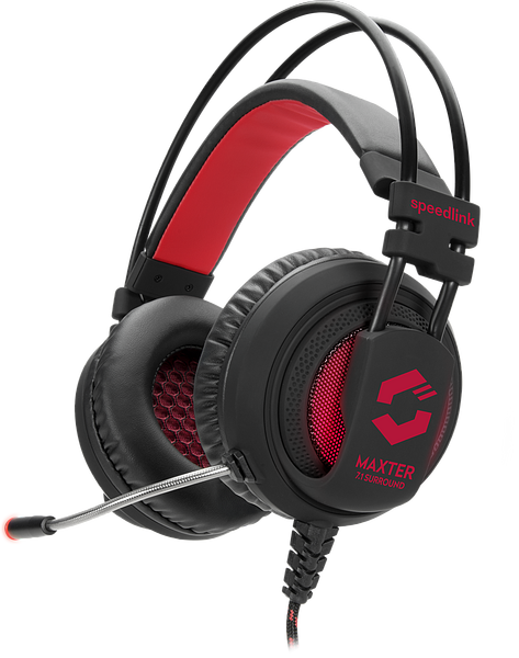 Gaming Headset Speedlink Maxter in Schwarz-Rot mit gepolsterten Ohrmuscheln, flexiblem Mikrofon und 7.1 Surround Sound