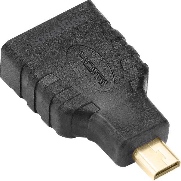 Schwarzer Speedlink HDMI Adapter mit Micro-HDMI Stecker auf HDMI Buchse, ideal zum Verbinden von Geräten