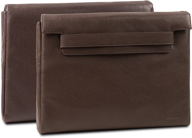 Zwei braune Laptophüllen aus Leder von SPEEDLINK, elegant und schützend, nebeneinander stehend