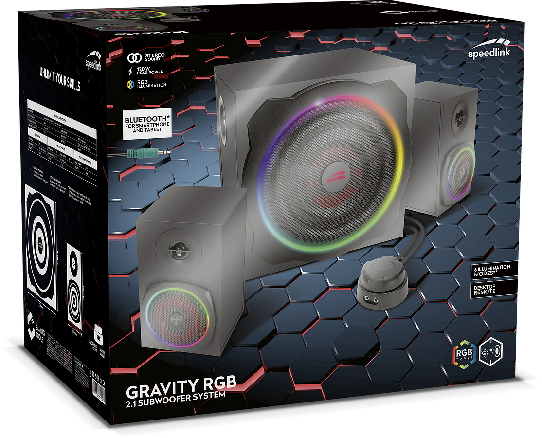 GRAVITY RGB 2.1 Subwoofer System, black | SL-830105-BK