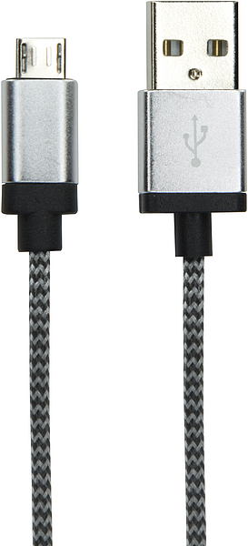 Silbernes USB-zu-Micro-USB-Kabel mit geflochtenem Textilmantel, ideal für Laden und Datenübertragung
