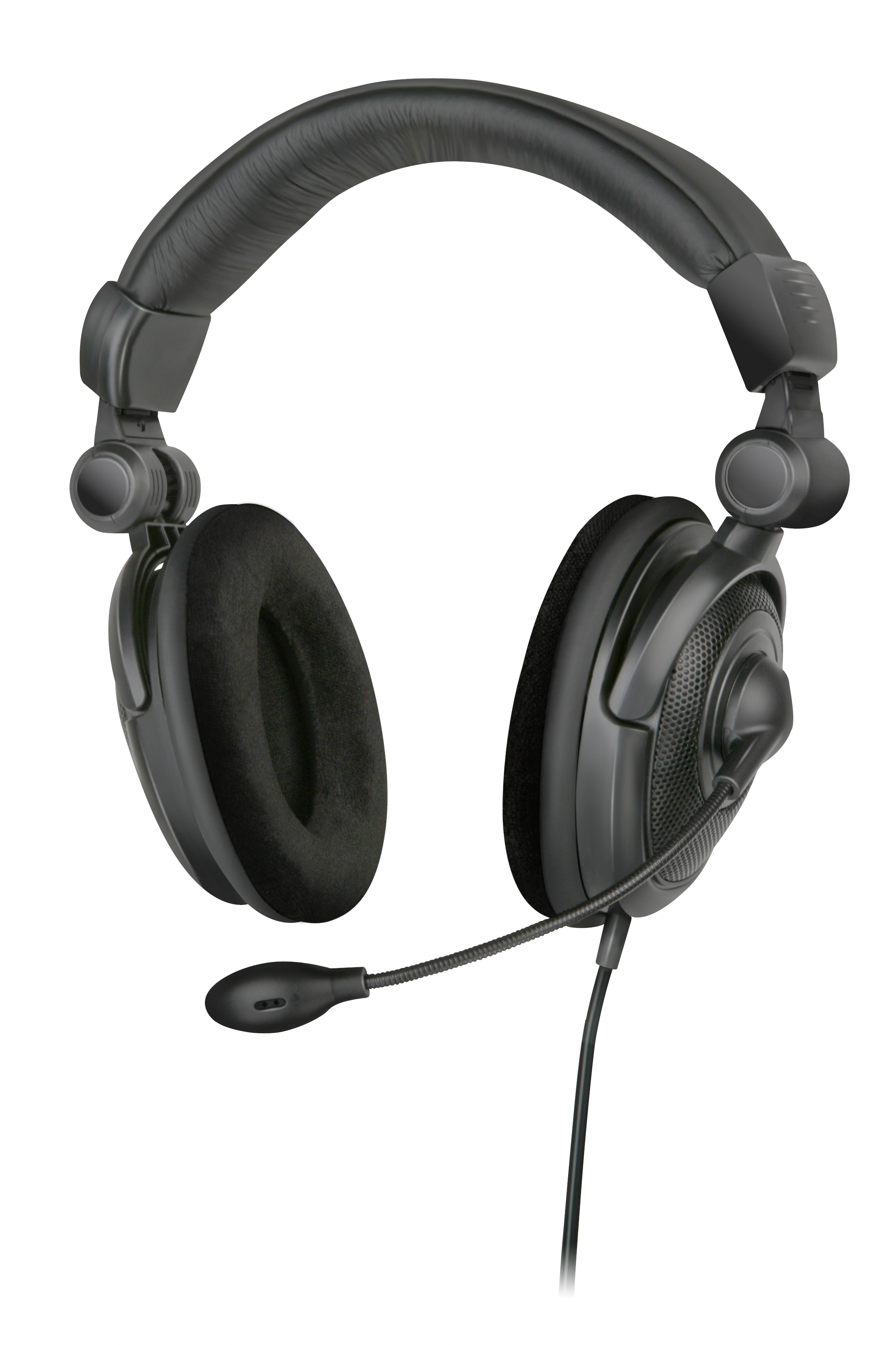 Schwarzes Headset mit Mikrofon und gepolsterten Ohrmuscheln, geeignet für Computer und Gaming