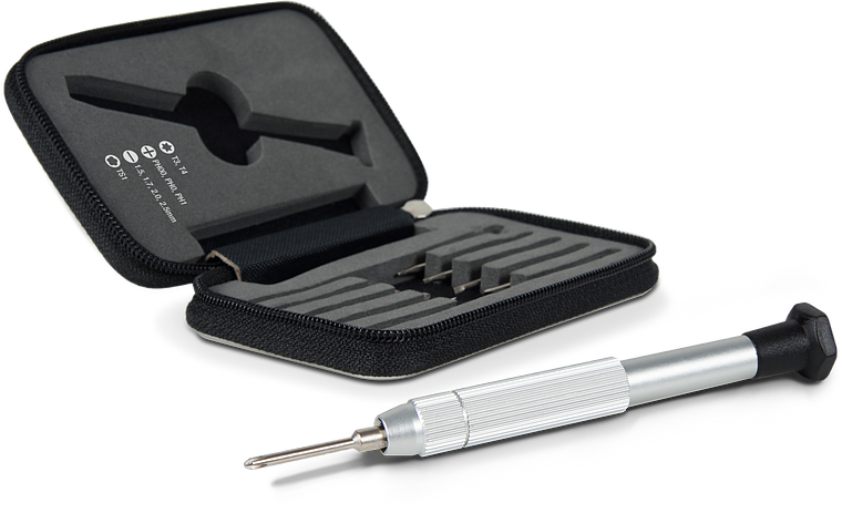 Schraubendreher-Set mit mehreren Bits in einem robusten Etui, ideal für Feinmechanik, Elektronik oder Uhrenreparaturen