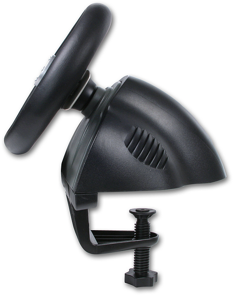 Schwarzer Lenkrad-Aufsatz mit Tischklemme zur Befestigung, geeignet für PC oder Konsolen-Rennspiele