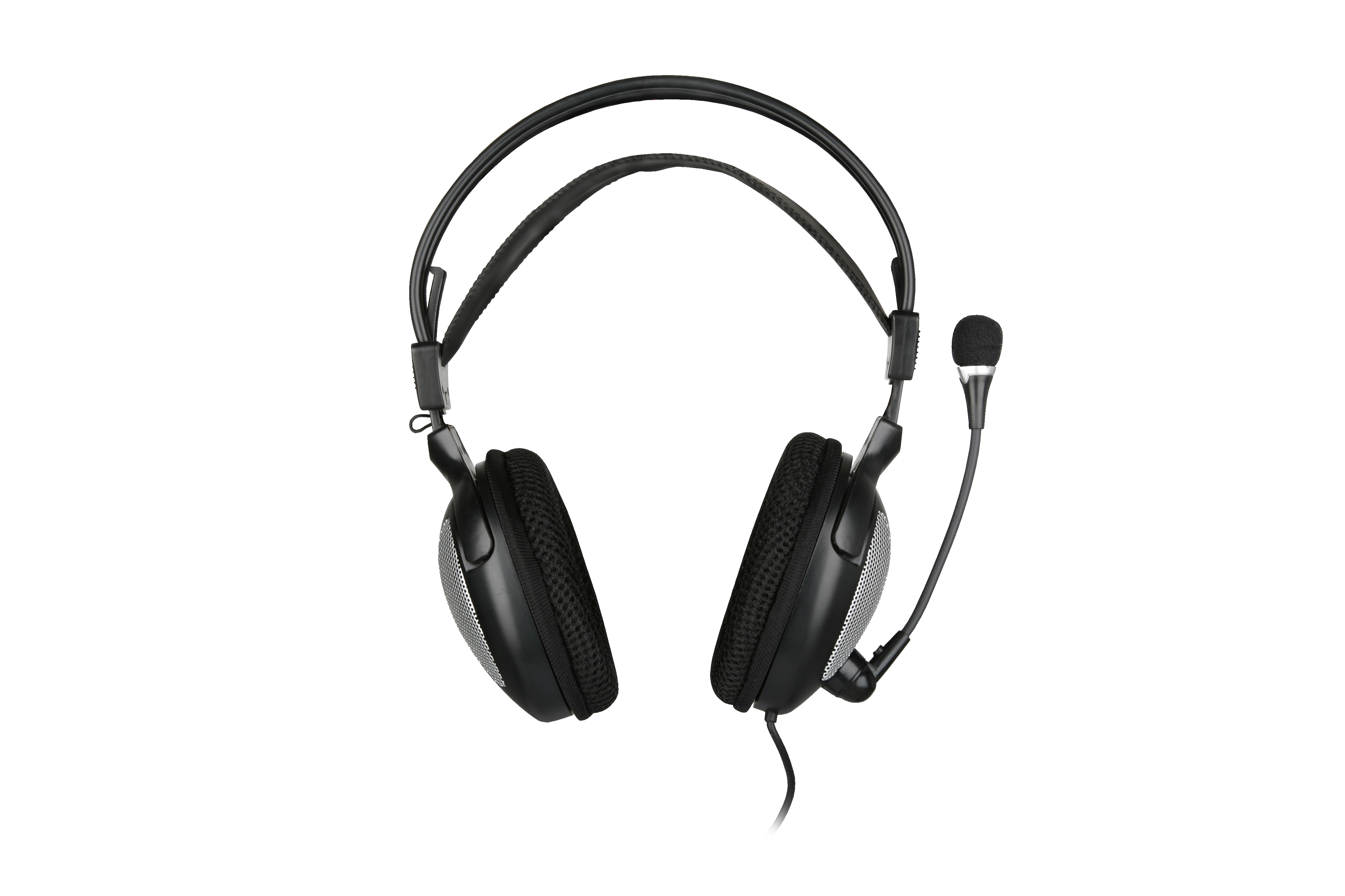 Abgebildet ist ein schwarzes Over-Ear-Headset mit gepolsterten Ohrmuscheln und flexiblem Mikrofonarm, ideal für Computer und Gaming.
