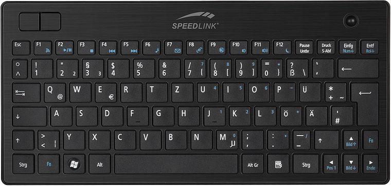 Schwarze SPEEDLINK QWERTZ-Tastatur mit kompaktem Layout und integriertem Touchpad, ideal für den Einsatz am PC oder Smart TV