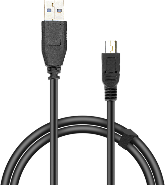 Schwarzes USB-auf-Mini-USB-Kabel, ideal zum Aufladen und Synchronisieren von Geräten