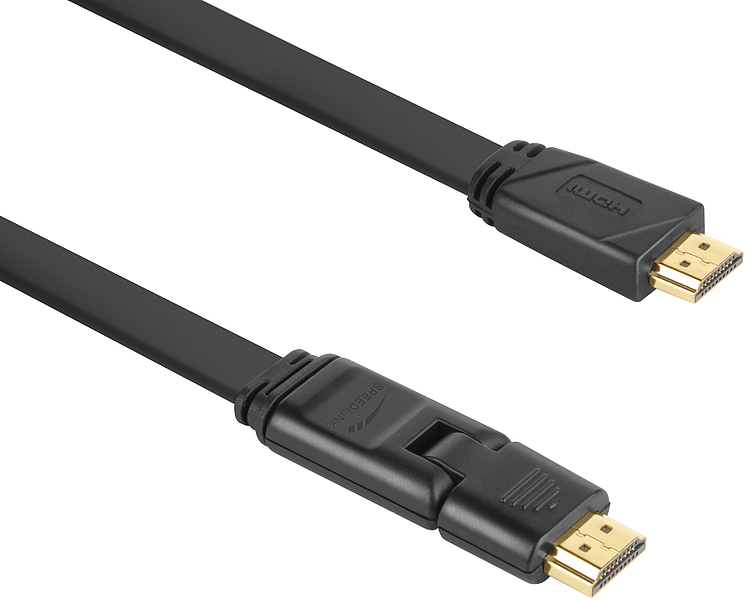 Flaches, schwarzes HDMI-Kabel mit vergoldeten Anschlüssen, ideal für Fernseher, Monitor oder Beamer