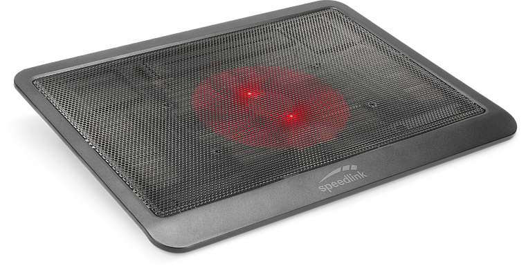 Schwarzer Notebook-Kühler von Speedlink mit integriertem Lüfter und rotem LED-Licht