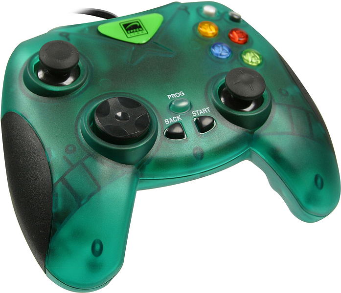 Grüner Xbox-Controller im transparenten Design mit farbigen Tasten und ergonomischen Griffen