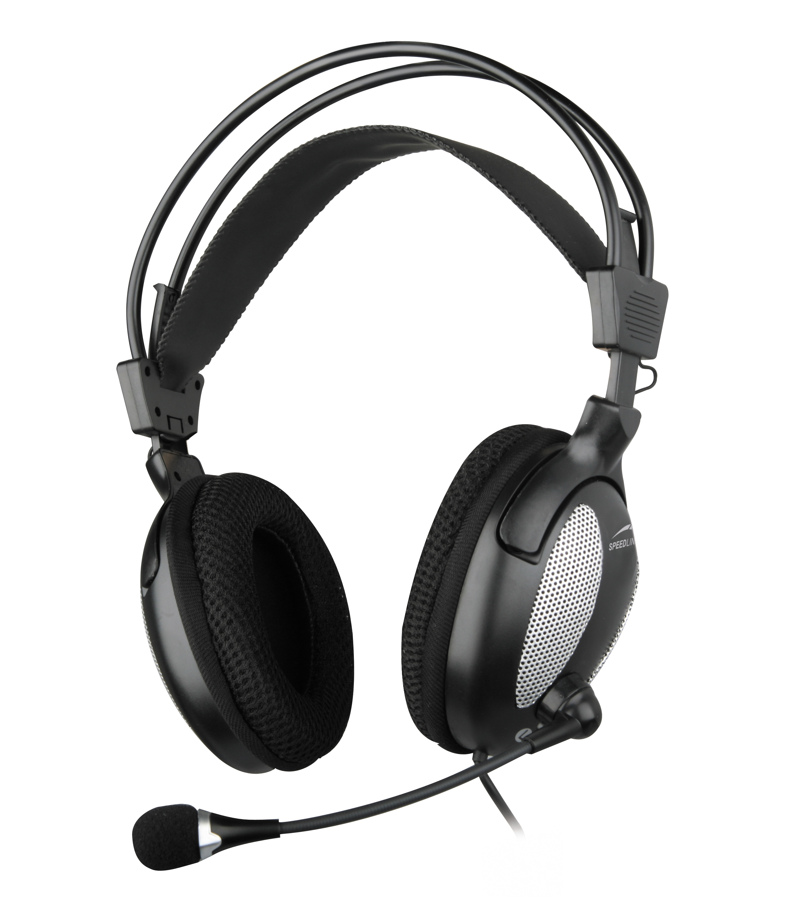 Abbildung eines schwarzen Over-Ear-Headsets mit flexiblem Mikrofon, ideal für PC, Gaming oder Online-Kommunikation