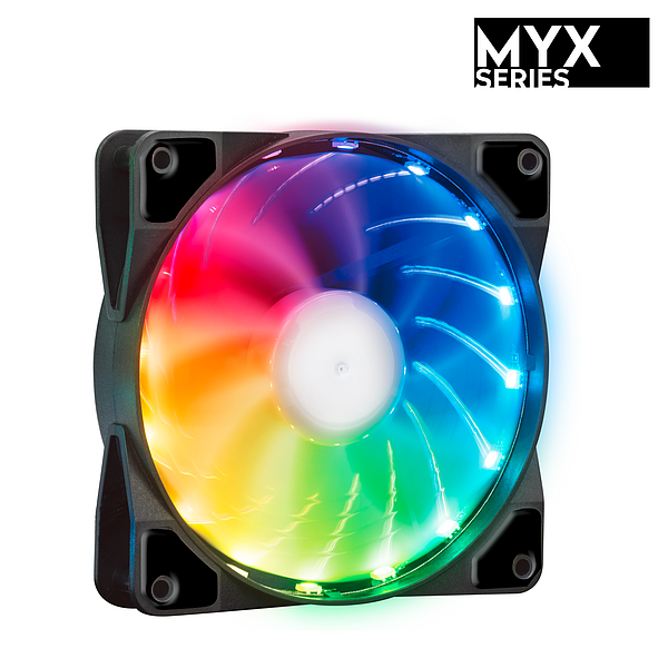 Leiser PC-Lüfter aus der MYX Series mit bunter RGB-LED-Beleuchtung