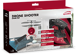 Verpackung des SPEEDLINK Drone Shooter Game Sets mit Drohne und Shooter-Pistole für Kinder ab 14 Jahren, geeignet für drinnen und draußen