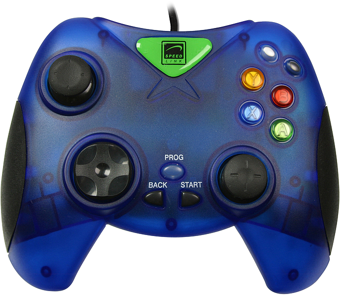Blauer Speedlink Gamepad-Controller mit LED-Tasten, Steuerkreuz und zwei Joysticks, geeignet für PC und Konsole