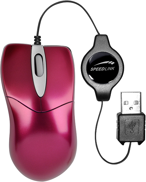 Speedlink USB-Computermaus in Rot mit ausziehbarem Kabel und USB-Stecker