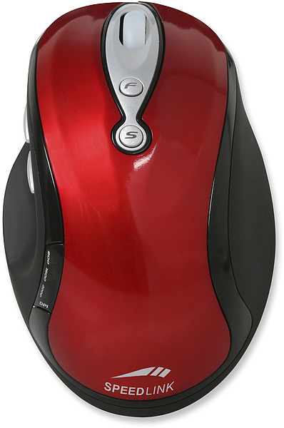 Rote und schwarze SPEEDLINK Wireless-Maus mit ergonomischer Form und zusätzlichen Seitentasten