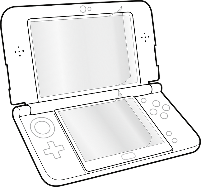 Illustration eines Nintendo 3DS mit aufgetragenen Schutzfolien auf beiden Bildschirmen