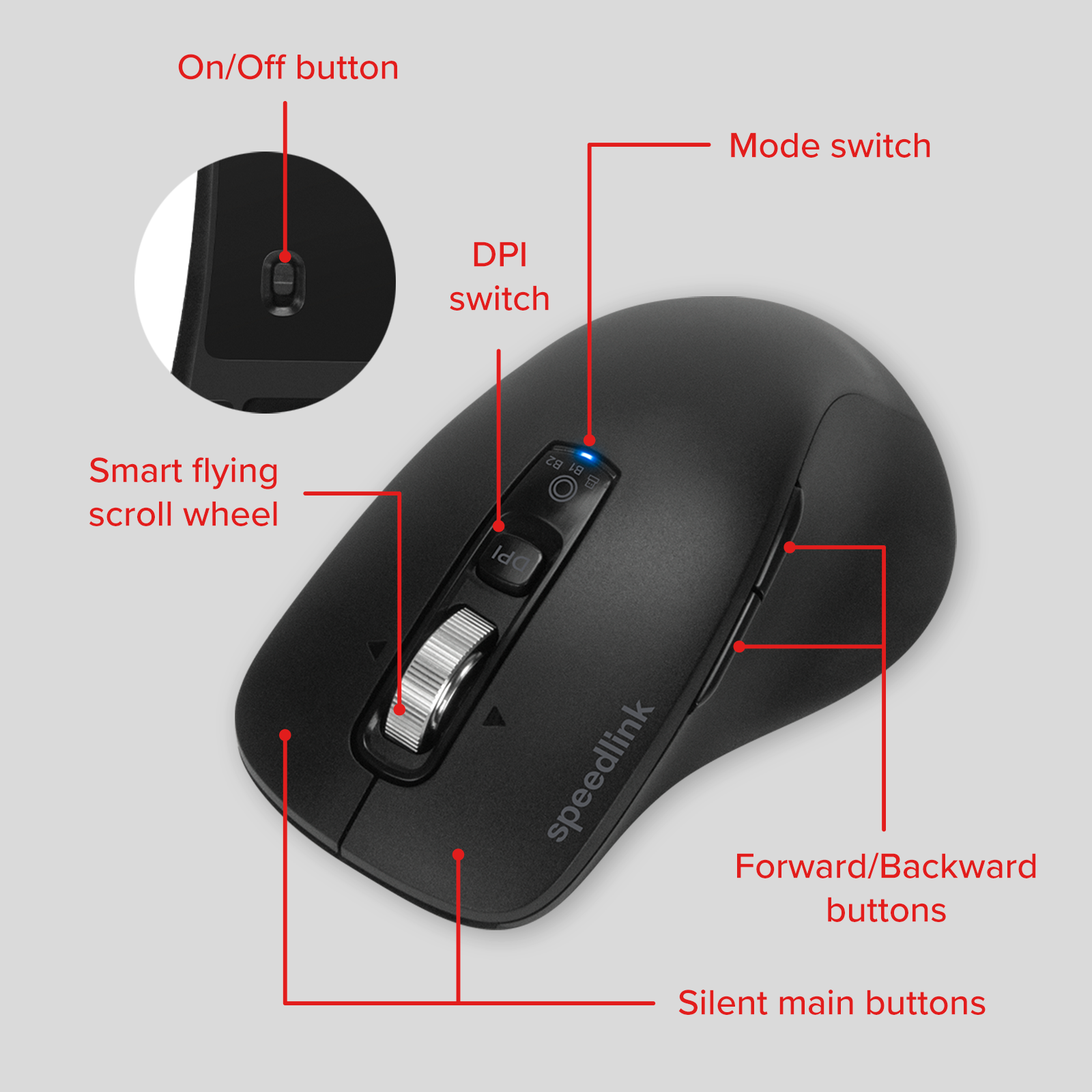 VELORA wiederaufladbare Maus - kabellos, Bluetooth, Smart Flying Scroll Wheel, schwarz