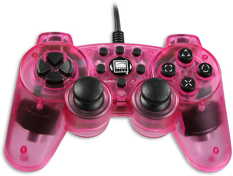 Transparenter, pinker kabelgebundener Speedlink-Controller mit Dual-Sticks und zahlreichen Tasten